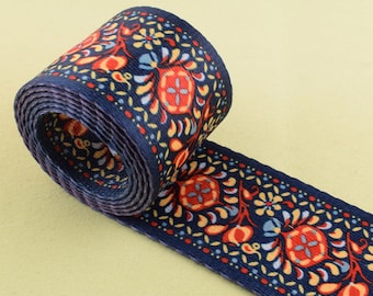 Cinta Jacquard Cinta Cinchas étnicas, 2''(51mm)Colorida cinta de diseño de flor, Correa de cinta tejida suave suave para DIY costura 3 yardas
