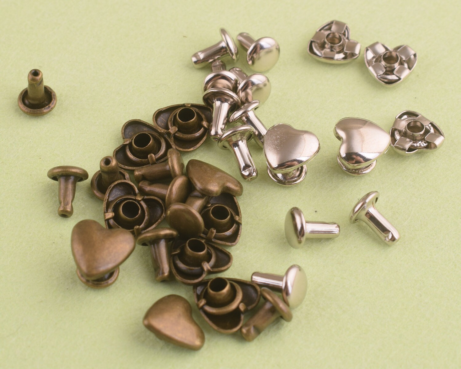 Heart Shaped Rivet Bronze/silver Rivets Double Cap Etsy