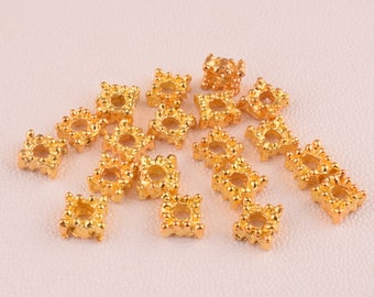Perline quadrate oro,Piccolo Quadrato distanziale perline Tiny Gold Plated Perline,5x2mm perline di artigianato in metallo per gioielli fai da te Bracciale Accessori