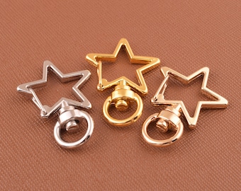 スターキーホルダークリップ：ゴールドまたはシルバーの回転式バッグ