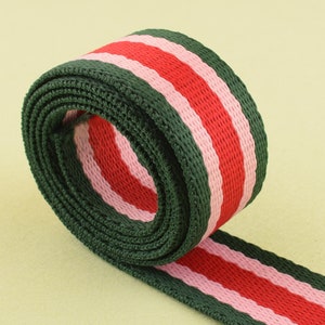 1 inch bag strap webbing Stripe Cotton Ribbon woven tape Dark green/pink/red stripes Webbing