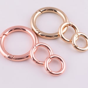 Spring gate rings,Rose gold/light gold round spring O rings clasp,11mm 13mm 25mm Metal lanyard ring push gate snap hook O-rings 12 pcs