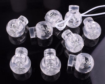 Cord Lock,Plastic Cord Stopper,18*23mm Clear Round Rope End Toggle Clip,Single hole Clothing mask cord adjustment 20 pcs