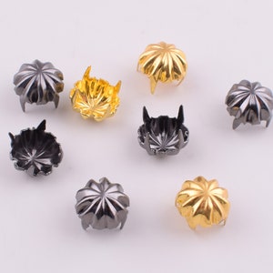 Nailheads claw studs,9mm Black and gold round flower claw studs,Metal brass fashion decorative prong rivet studs for leather worker 100+ pcs