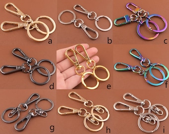 Swivel clasps,Rainbow/gun black/silver/gold spring hook Swivel Lobster Clasps with 25mm key ring,Push gate hook,Metal keychains clasps 6 pcs