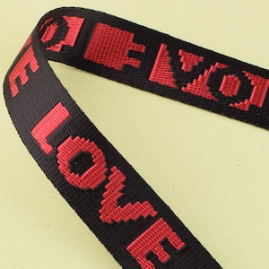 Webbing love,1 inch(25mm) Black nylon webbing,craft Letters Red&quot;LOVE&quot; Ribbon for belt/dog collar/hand Bag/DIY Sewing making