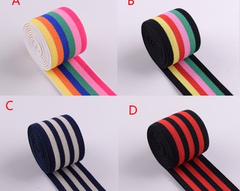 Colorful Striped Elastic Band, 1.5&#39;&#39;(38mm) Waistband Elastic Webbing,Sewing Elastic Ribbon,Colored Elastic Trim for garment accessories