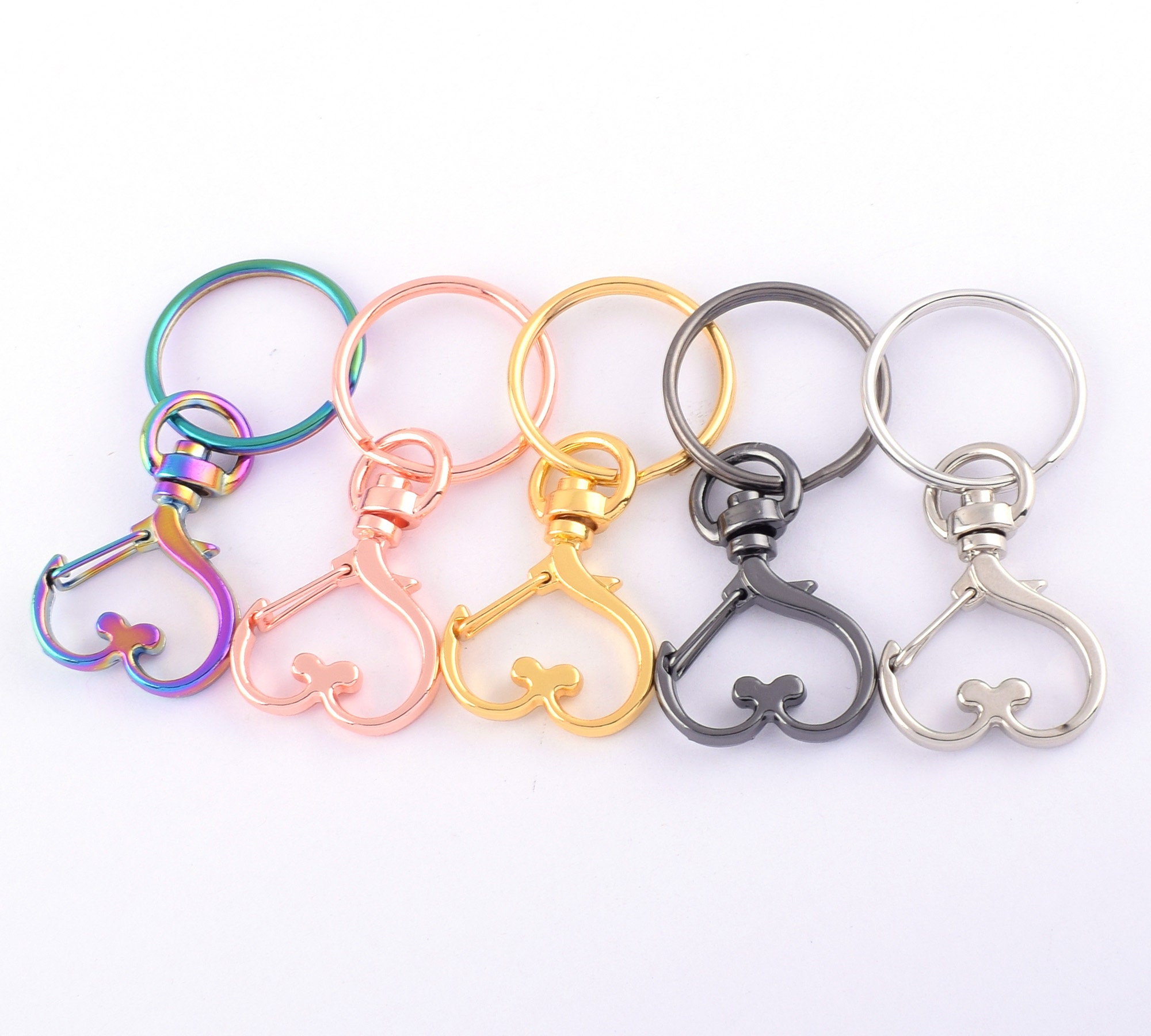 Rainbow Heart Swivel Clasps With 25mm Key Rings,metal Love Swivel