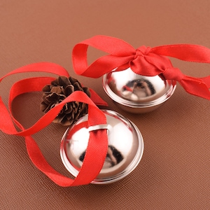 Large Jingle Bells Silver Pet Bells With Red Ribbon Christmas Bells,Decorative Christmas Tree Christmas Supplies