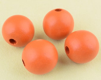 Perles en bois,25 mm Orange perles rondes de boule de bois,10 Pcs Perles de bois naturel de haute qualité Large Trou Perles de bois, diy Craft Boho Wood Beads