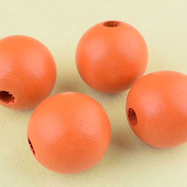 Wooden Beads,25 mm Orange round wood ball beads,10 Pcs High quality Natural wood beads Large Hole Wood Beads,DIY Craft Boho Wood Beads