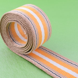 Sangle de rayures de coton, 1.5 pouce (38mm) ruban de service lourd doux ruban tissé ruban tissé, sangle jaune brun clair de courroie de sac pour le sac à dos/fabrication de laisse de pet