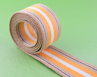 Correas de rayas de algodón, 1.5 pulgadas (38 mm) cinta suave de servicio pesado cinta tejida, amarillo marrón claro correa correa para la fabricación de mochila / correa de mascotas