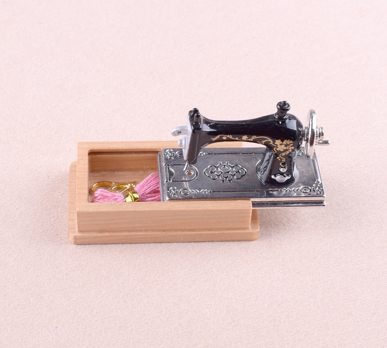 Dollhouse Miniature Sewing Machine,scissors and thread,Dollhouse Vintage Mini Sewing Machine 1:12 Scale dollhouse furniture,Gift For holiday image 5