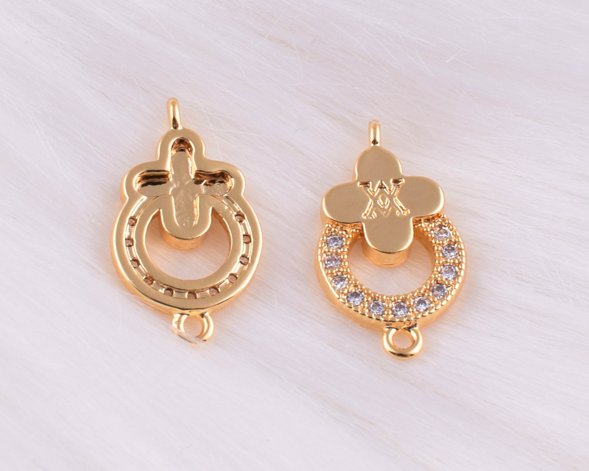 18 K Gold Plated Charm Connector Rhinestone Hollow Pendant,9*16 Mm