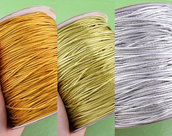 2mm Elastic stretch cord,Shiny gold silver round elastic string,Jewelry beading Rubber rope for hair tie/clothing/gift wrapping DIY making.