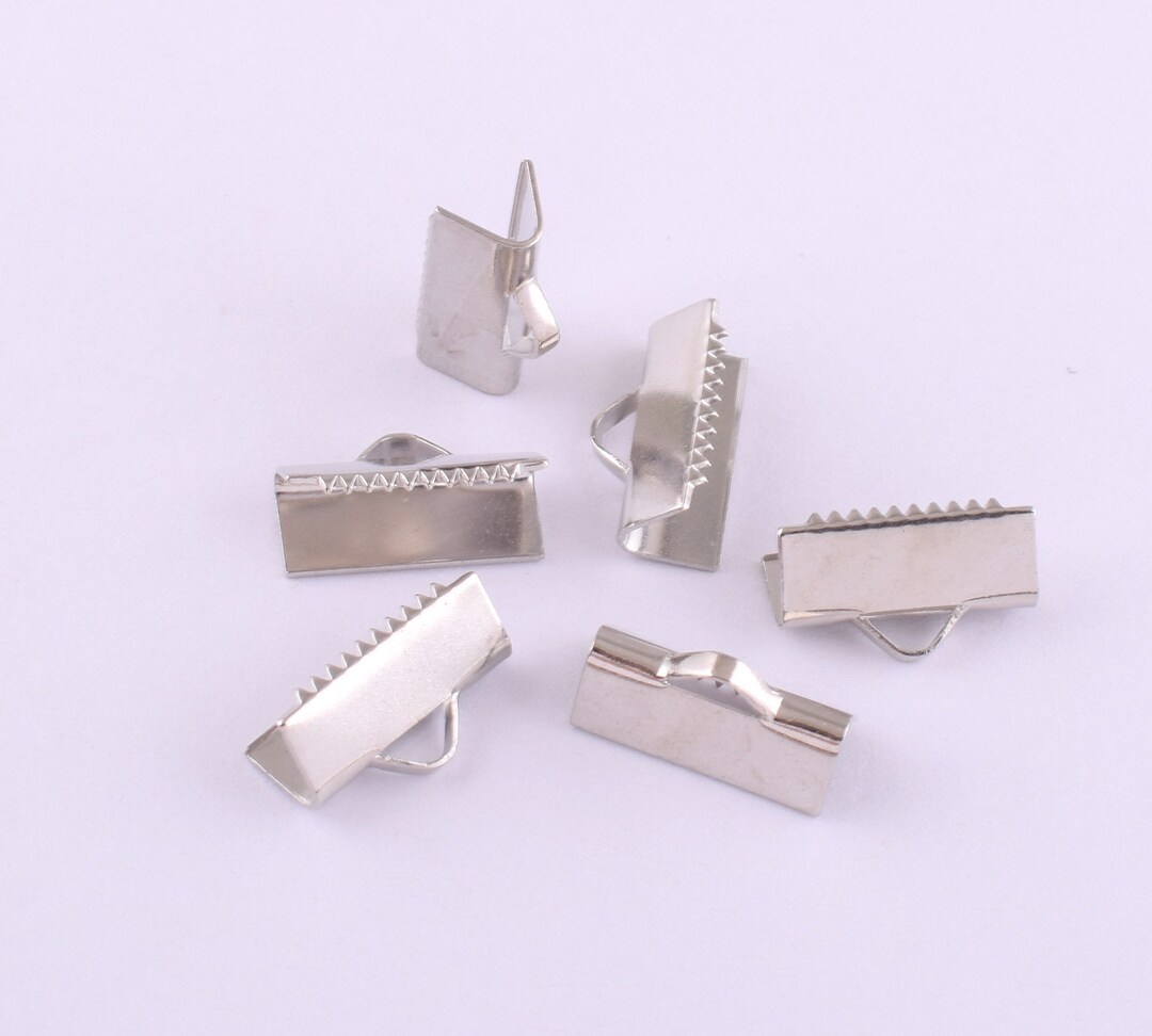 50pcs Silver Ribbon End Caps,13mm Crimp End Cap Ribbon End Clamps,cord ...