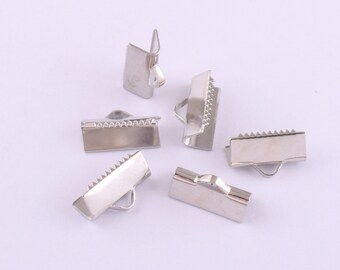 50pcs Silver Ribbon End Caps,13mm Crimp End cap Ribbon End Clamps,Cord Ends Crimps clip Fold Over Clasps Make Christmas/Thanksgiving gifts