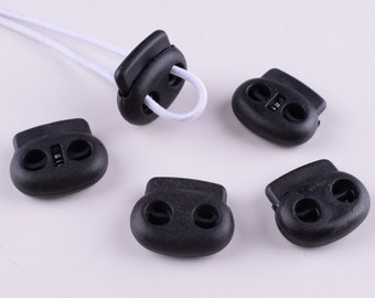 Plastic Cord Stopper,20*23mm 50 PCS Black Spring Cord Lock,Double Hole Rope End Toggle Clip Buckle,mask cord adjustment