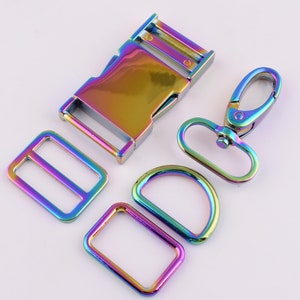 Rainbow Dog Collar Hardware Kit 1 Inch Metal Pet Collar Set Supplies 25mm Release Buckles Slide Buckles D Rings Square Rings Swivel Clasps