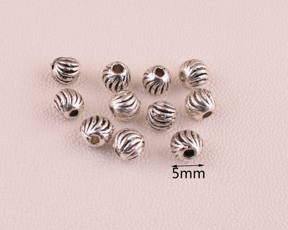 30 Antique Silver Round Ribbed Beads, Corrugated Silver Spacer