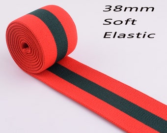 1.5‘’ Elastic tape,38mm Red Green stripes cotton webbing Sewing stretchy band Ribbon clothing Garment Accessories by the yard