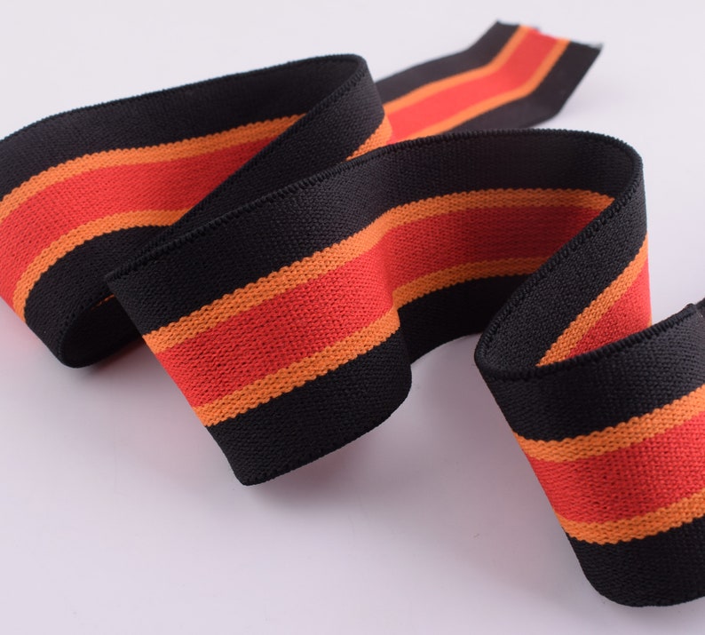 38mm Elastic Ribbon,1.5\u2018\u2019 Wide Double-side black orange red stripes Elastic Band,Soft Comfortable Elastic Trim,Sewing stretchy tape webbing