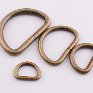 Bronze D-rings,1&#39;&#39;,3/4&#39;&#39;,1/2&#39;&#39;,1/3&#39;&#39; D rings,4 Sizes Metal Small D buckles loop D circles Strap ring for Purse/leather/webbing/bag hardware