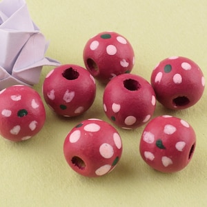 Flowers Dot patterned wood beads,12mm Round wood beads,Natural wood beads,painted beads for garland jewelry necklace lanyard DIY