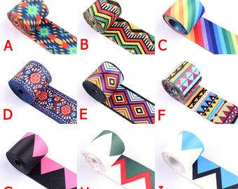 Colorful Striped Webbing Ribbon 50MM Geometric Pattern Webbing 2'' Ethnic Polyester Webbing for Purse Strap Sewing Craft Thanksgiving Gifts
