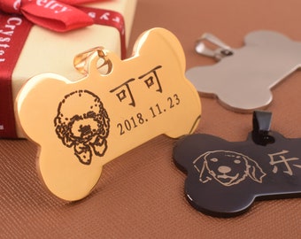 Engraved pet ID tag,Custom Pet name tag,Gold/silver/black Personalized Stainless steel pet charms for collar,Pet Necklace gift for pet