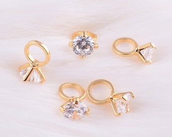 18 K Gold plated Rhinestones charm pendant,Small diamond ring bling bling crystal,charms in bulk for jewelry beading necklace making (JB016)