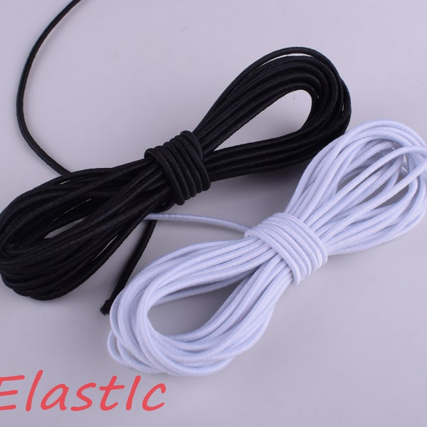 Elastic cord,50 yards 1.5 mm Round Elastic cord,Black/White Nylon Rubber Stretch String Elastic rope for mask beading jewelry accessories