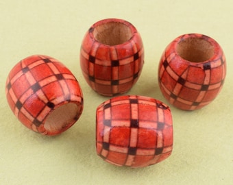 Plaid wooden beads,16mm Large Hole Wooden Ethnic Barrel drum wood beads,Natural Craft Wood Beads For stringing or hair beads Jewelry Making