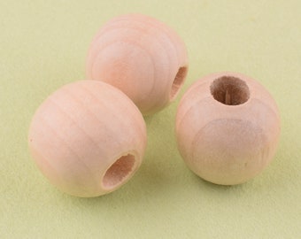 Unfinished beads,20 mm Beige Round Wood beads,30 Pcs Light color Wooden Bead,Large Hole Wood Beads,DIY Craft Wood Beads For Jewelry Making