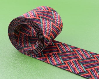 2'' Correa étnica, cinta Jacquard de 50 mm Cinta colorida Tela de patrón de cinta tejida geométrica, Suave decorativo de servicio pesado Maneja la correa de la bolsa