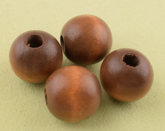 Wooden bead,30 Pcs 18mm Brown wood Beads,Round Natural Wood beads,Large Hole DIY Craft Wood Beads,Boho wood bead For Jewelry Making