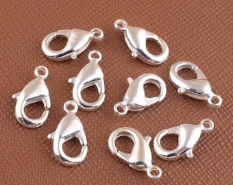 Lobster claw clasps,12*6mm Mini Shiny silver Jewelry necklace bracelet connection clasps,Silver Plated Metal spring hook 30 pcs