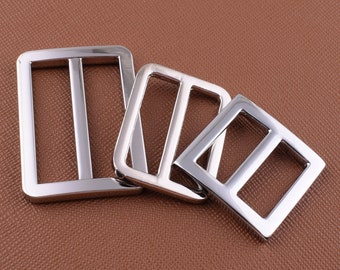 Slide Rectangular Buckles,Silver Metal Strap Buckle,Center Bar Slide Buckle,32mm 25mm 18mm Belt buckle for purse webbing making 6 pcs