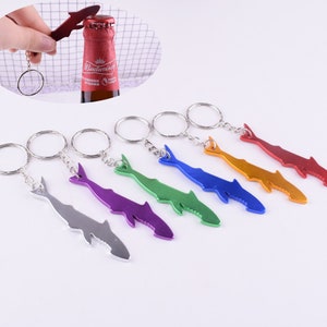 Bottle Opener Keychain,Shark shape Metal Aluminum Bottle Opener Tools With Split key rings,key lanyard charm Gift,red/orange/blue/silver