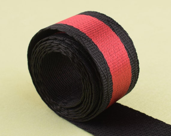 1 Inch Nylon Webbing Black and Red Stripes Webbing Bag Strap Webbing ,woven  Tape Gift for Lover 