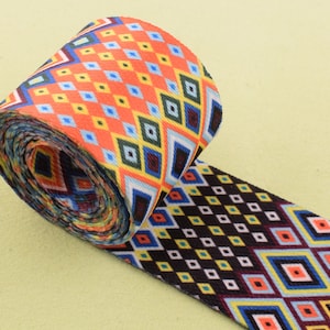Taśma żakardowa Etniczna taśma, 1,5'' (38 mm) Kolorowy geometryczny wzór paska, Miękka taśma Pasek do torby, Materiały do samodzielnego szycia