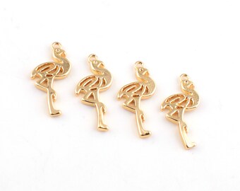 Flamingo charms pendant,Brass Birds charm,Gold charms bulk Tropical charms jewelry earring craft accessories 6 pcs (JB093)