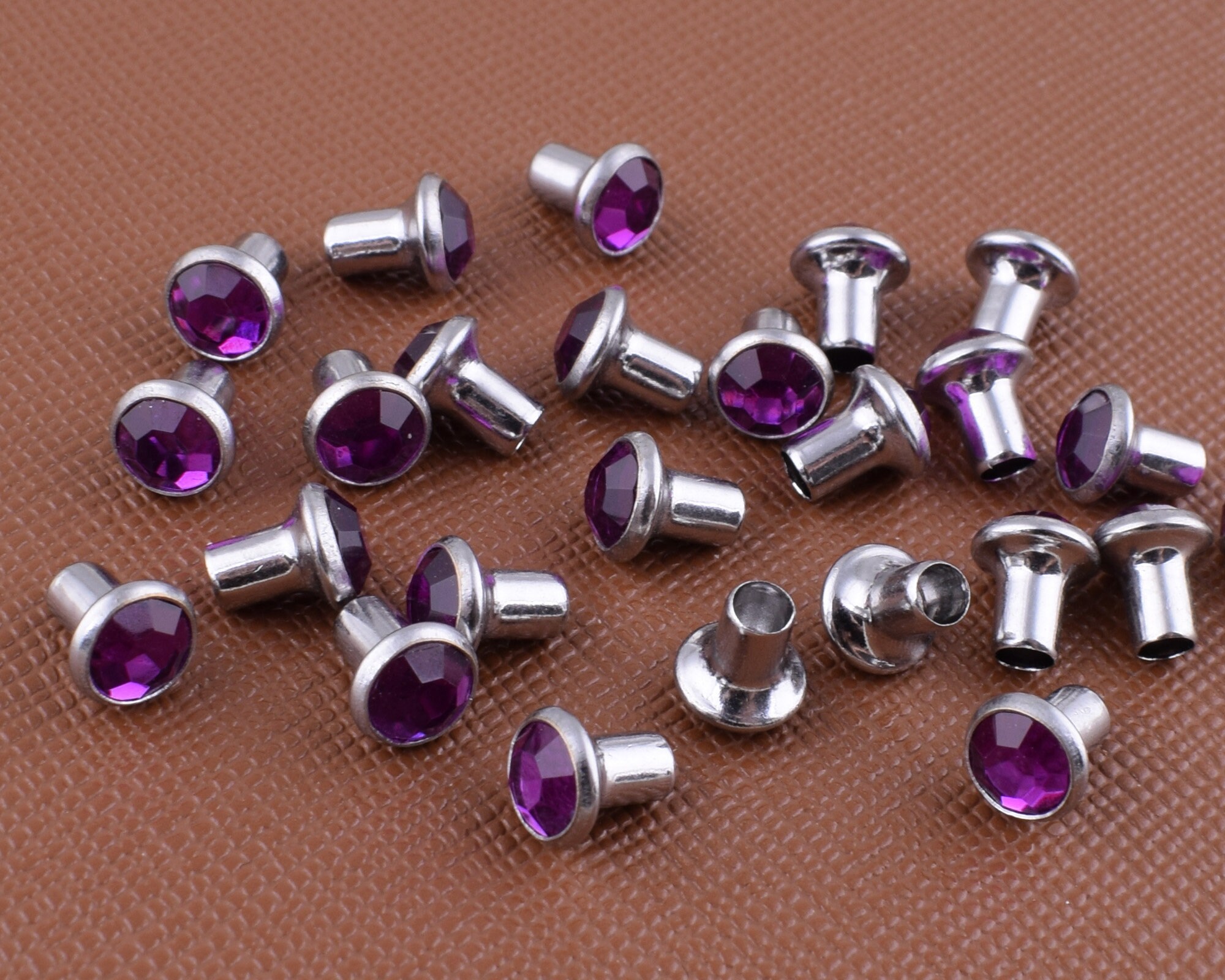 Purple Rivet Purple Rhinestone Rivet Studs,6mm Small Single Cap Crystal Rivets,brass ...