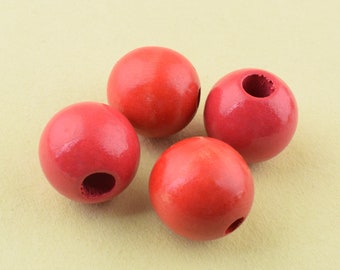 10 Pcs Perles de bois rouge,25mm Large Trou Rond Perles de bois mixtes, bois naturel de haute qualité pour les perles de Macrame / fabrication de bijoux d'artisanat bricolage