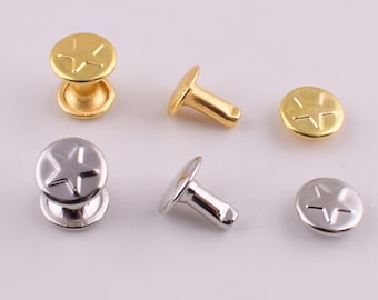 Nieten Nieten, Silber/Gold Muster "Stern" Runde Nieten, 9 * 10mm Metall Doppelkappe Nieten für Leder Handwerk Hardware 50 Sets