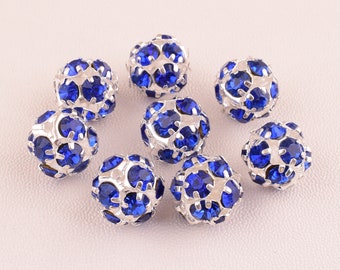 11mm Rhinestone beads,6 pcs Blue Rhinestone Round Balls beads,High Quality Hollow Crystal Spacers beads for bracelet DIY Jewelry Making