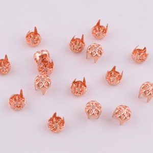 Flower Nailhead studs,Rose gold mini round claw rivet prong studs,5mm Brass fashion spikes punk studs for leather working decorative 100+pcs