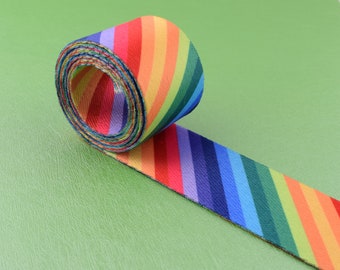 Rainbow stripes webbing 38mm polyester webbing,1.5'' Smooth soft woven tape ribbon bag strap for handbag/purse DIY making by the yard