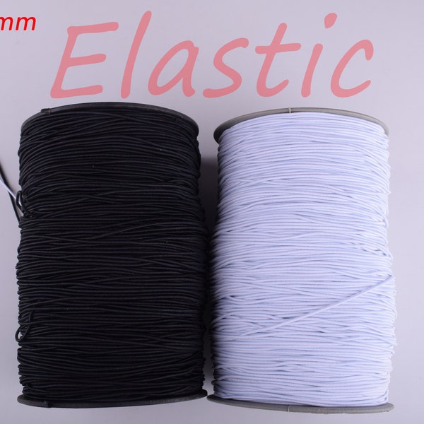 Elastic cord,1mm Black/White Round Elastic cord,Nylon Rubber Stretch String Elastic rope for mask beading jewelry accessories making